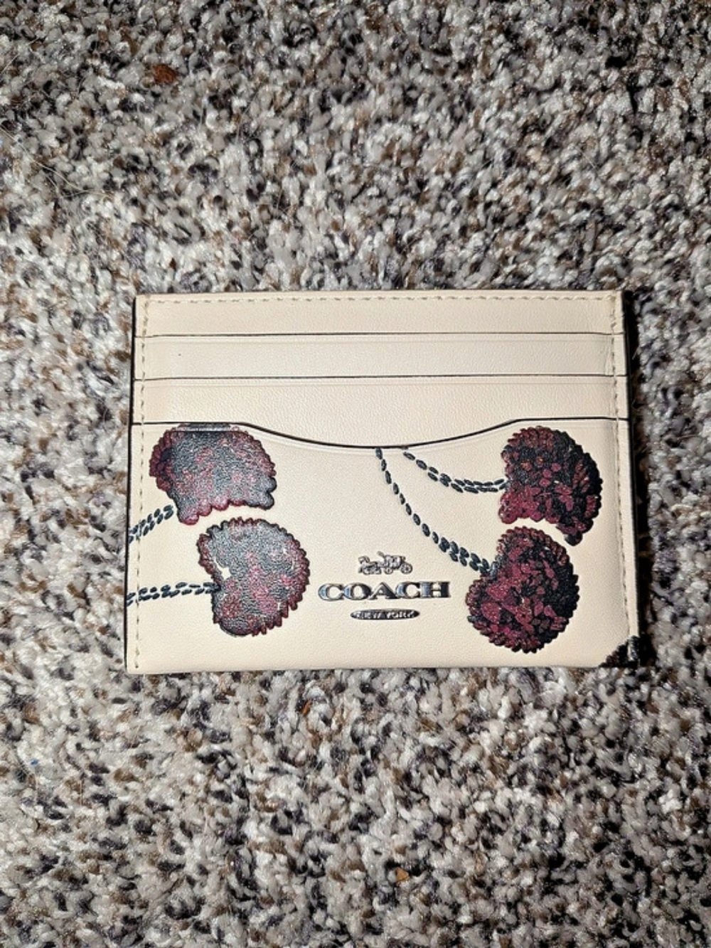 Coach Zip Card Case With Cherry Print Cream & Red